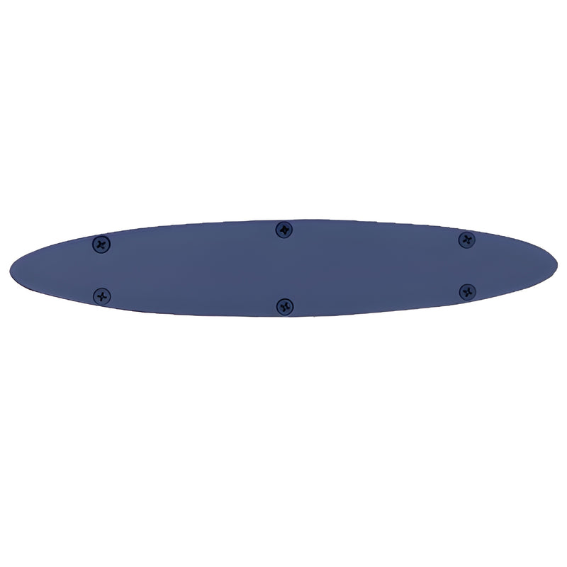 AX0ECPT airfoil end cap for single-blade sunshade, oval metal end with six visible screws, dark blue finish