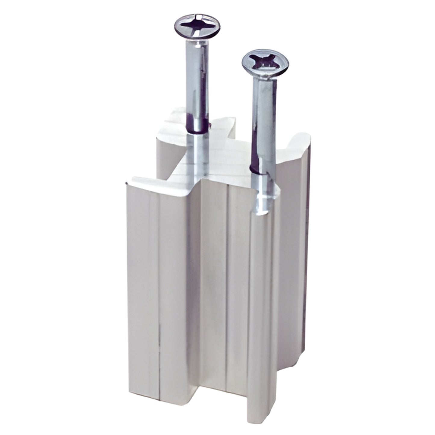 Satin anodized aluminum 1-1/8" square counter post mounting base with two screws - SKU 6406002