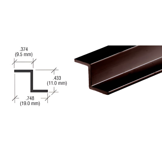 D1626DU dark bronze anodized aluminum Z-bar hinge profile for 1/4" (6mm) glass, angled cross-section with dimensions.