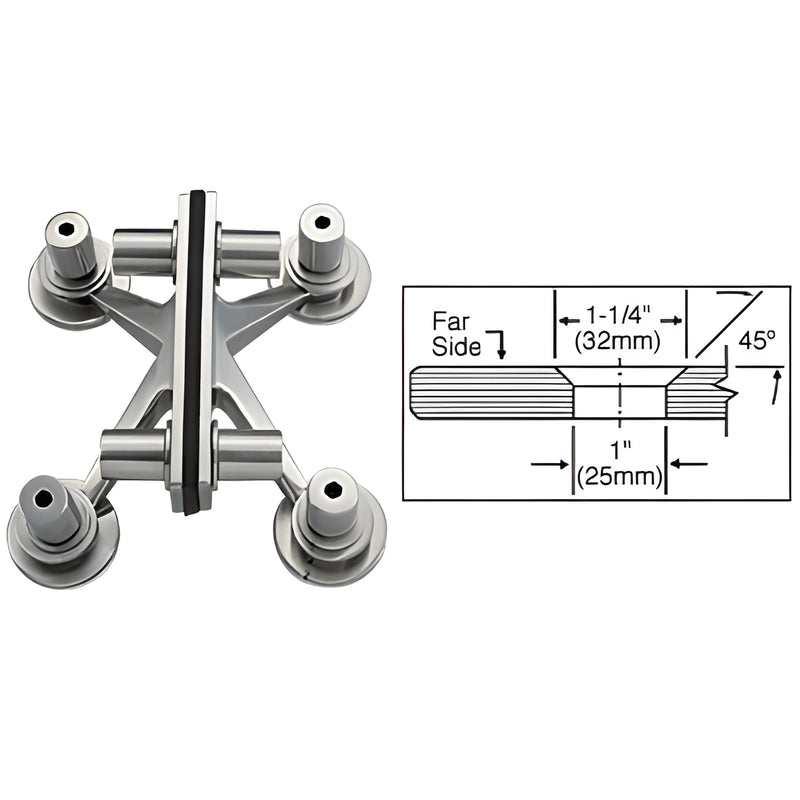 CRL GR4BPS 316 stainless reduced-profile glass rail floor/fin fitting for 1/2" (12mm) tempered glass, brushed/polished.