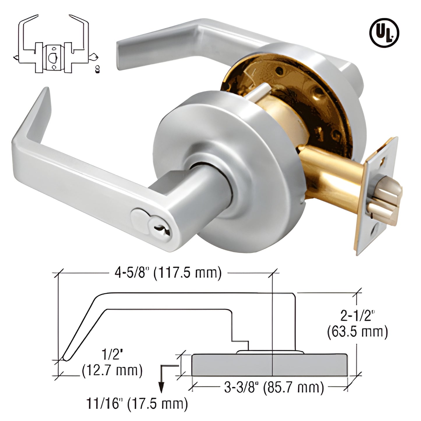 D62ENT brushed chrome commercial Grade 1 heavy-duty entrance lever lockset with SFIC core, 3 hr fire rated