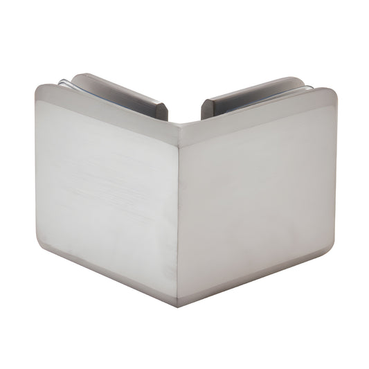 BGC90BCH brushed chrome 90 beveled glass-to-glass clamp, solid brass, for 3/8-1/2 in (10-12 mm) tempered glass