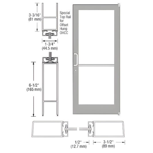 DC41111 clear anodized medium-stile commercial entrance door drawing, 3-1/2" stiles, 6-1/2" bottom rail, fits 1/4" glass.