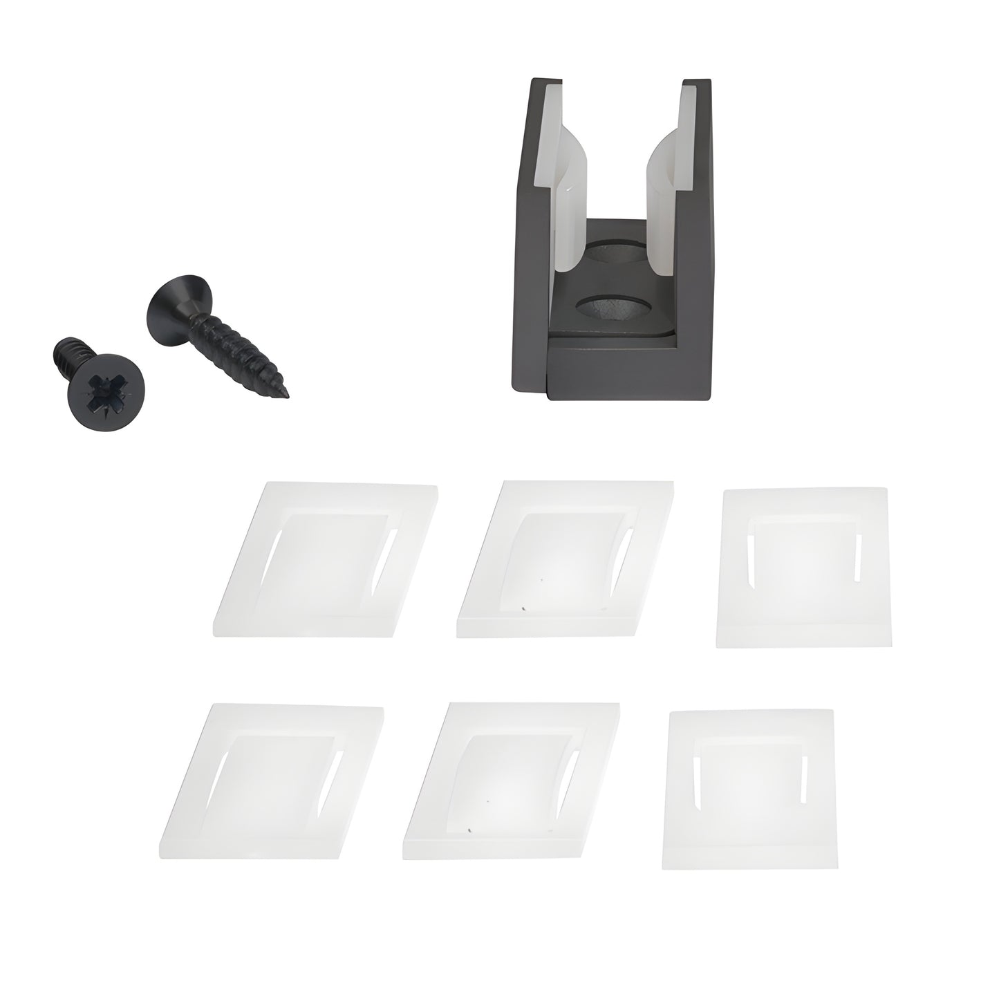 Matte black CRL2940MBL bottom guide with white adjustable nylon insert for 5/16-1/2 (8-12mm) sliding glass doors.