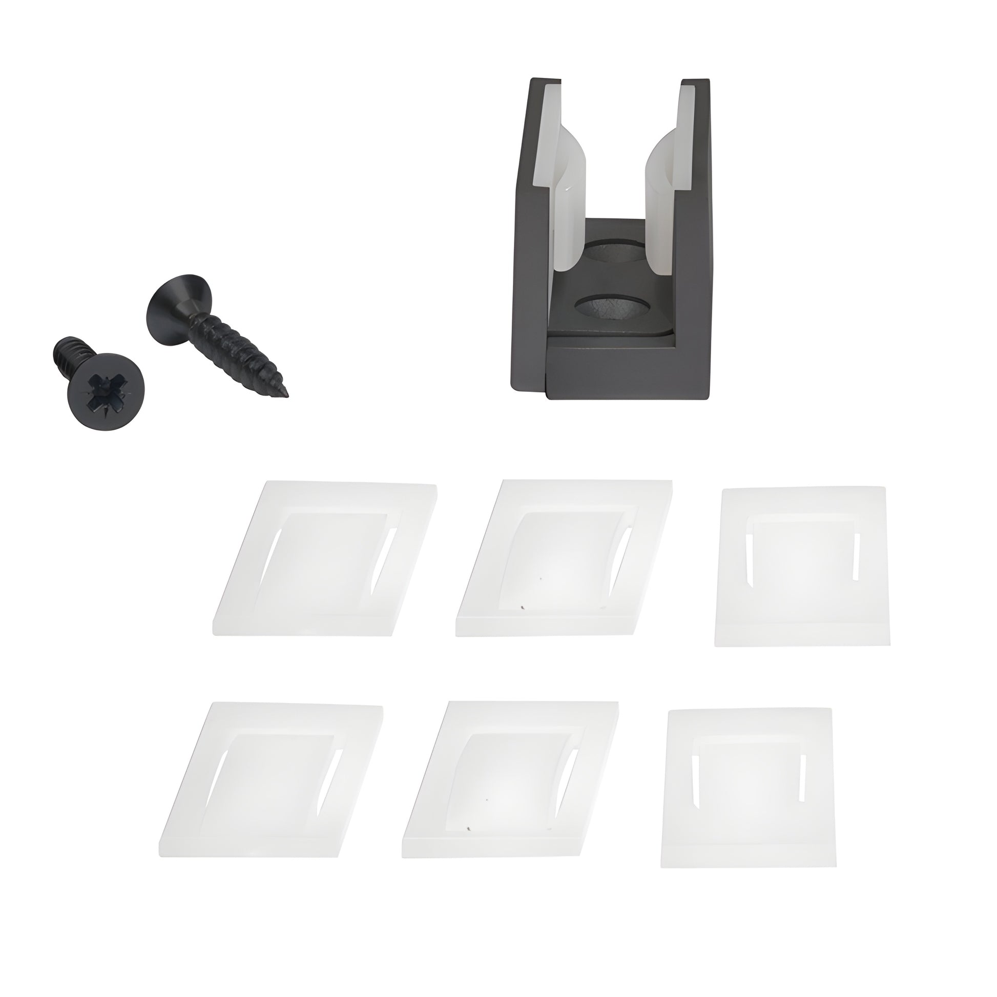 Matte black CRL2940MBL bottom guide with white adjustable nylon insert for 5/16-1/2 (8-12mm) sliding glass doors.