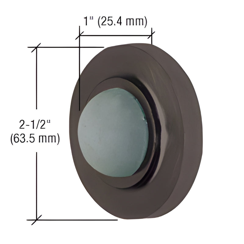 Bronze convex wall-mount door bumper DL2511DU, 2-1/2" dia, 1" projection, zinc diecast with replaceable vinyl insert.