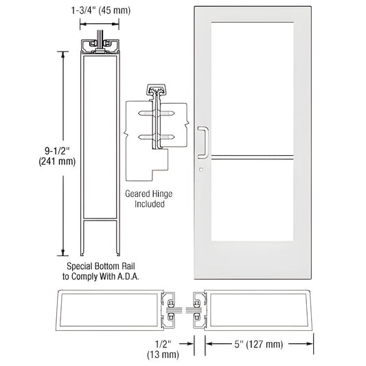 CRL CD51852 white Kynar wide-stile commercial entrance door with 5 in stiles, 9-1/2 in ADA bottom rail, glass opening, geared