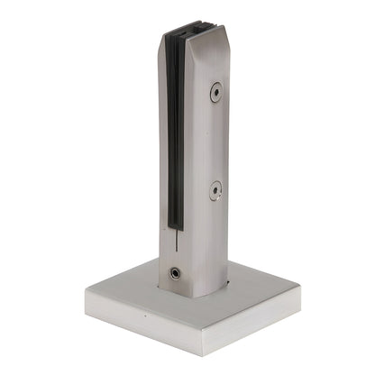 Brushed stainless steel surface-mount one-piece glass clamp on square base for 10-14mm tempered glass (SKU AFWC1SBS)