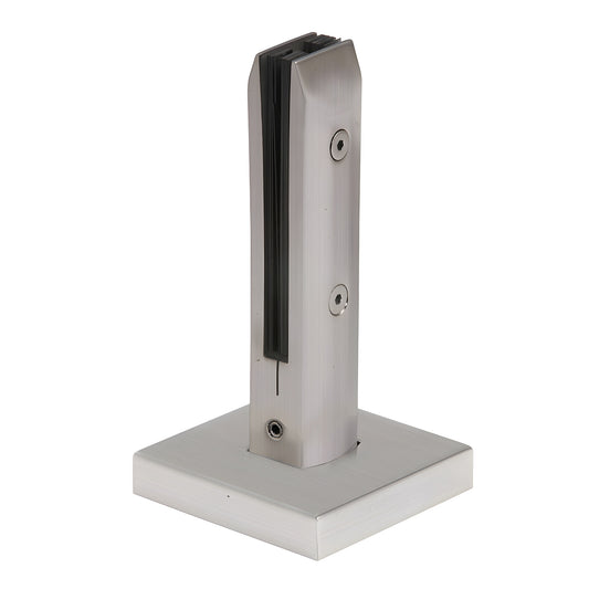 Brushed stainless steel surface-mount one-piece glass clamp on square base for 10-14mm tempered glass (SKU AFWC1SBS)