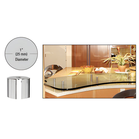 Polished 316 stainless steel 1" diameter standoff (SKU S0B101PS) for glass signage and display mounting.