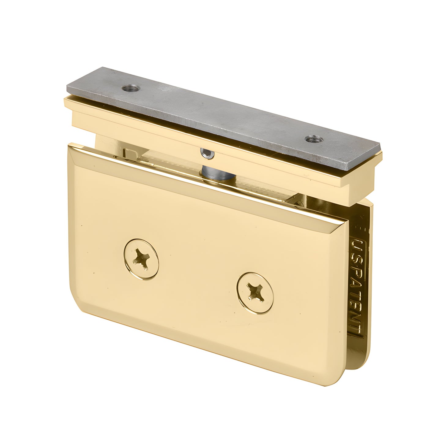 PPH06BR polished brass top-mount pivot hinge for 8-10mm glass shower door, beveled design, solid brass.