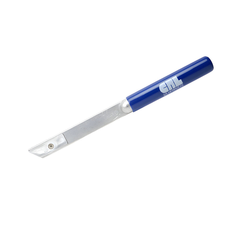 PK19 CRL pipe-handle cut-out knife, 13 in reach, round blue aluminum handle with replaceable utility blade.
