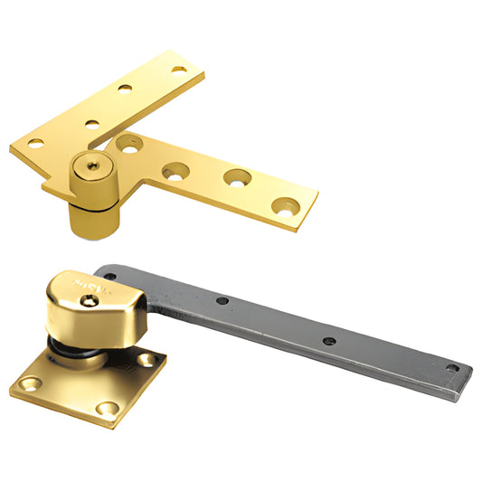 Polished brass offset pivot set for heavy aluminum doors, right-hand Rixson-style pivot, SKU 147RHPB
