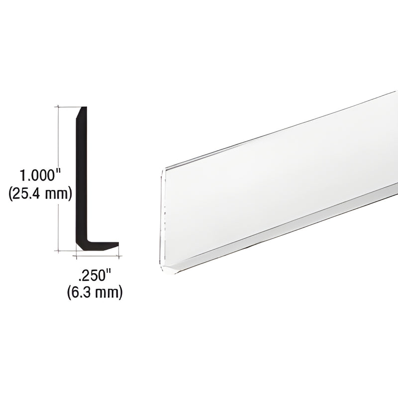 CRL L-Bar (SKU L902P) polished aluminum L profile for mirror/glass edge protection, 1" high with 1/4" lip.