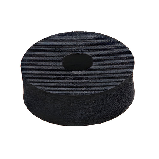 Black rubber donut for glass caddies, 3 in dia 7/8 in thick, center hole fits 1 in rod - SKU 14779