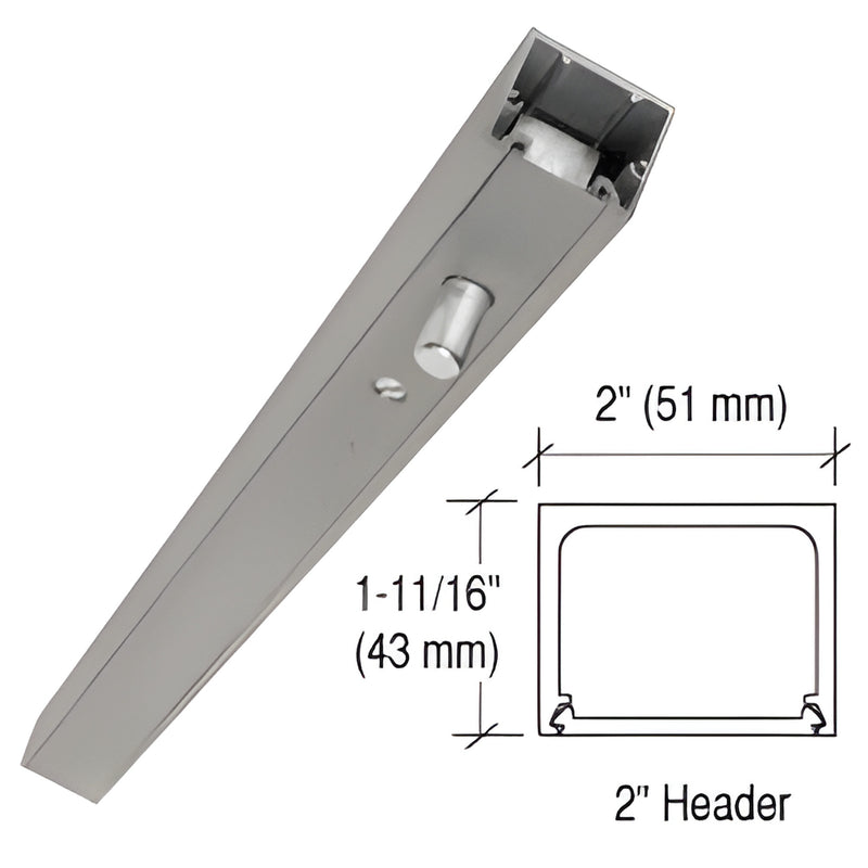 CRL NH236BS brushed stainless narrow door header with CRL860 pivot, 2" x 1-11/16" profile, snap-in cover