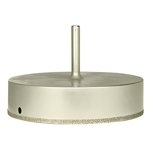 EDD412 4-1/2" plated diamond drill hole saw with 3/8" reduced round shank and smooth continuous rim.