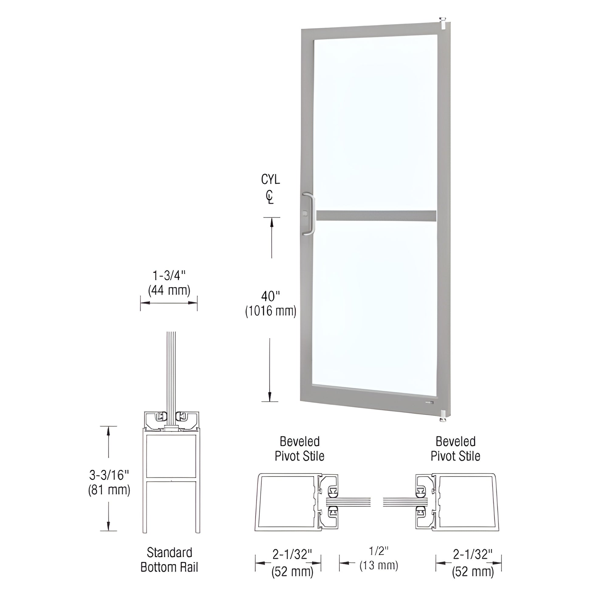 DZ21211 clear anodized narrow-stile commercial entrance door with 1/4" tempered glass, 2" stiles.