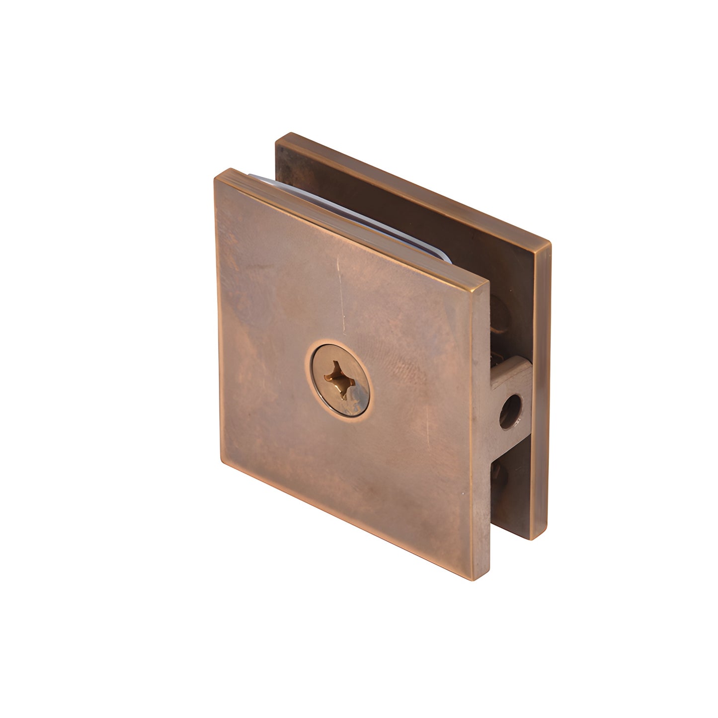 Vintage brass square wall-mount glass clamp (SCU4VBR) for 3/8-1/2 in (10-12 mm) frameless shower panels
