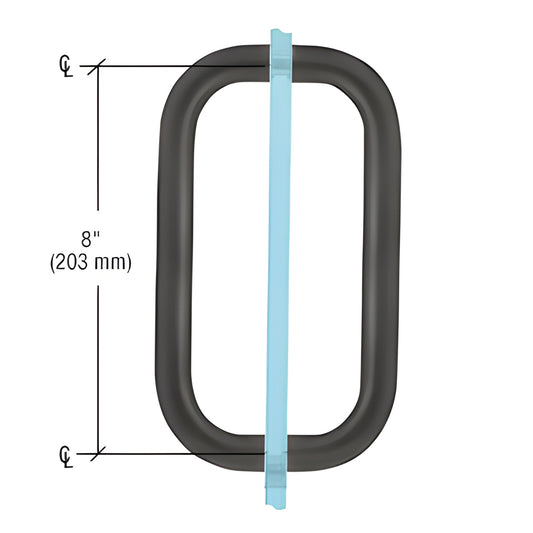 Matte black 3/4" solid brass squared shower door pull, 8" center to center, fits 1/4-1/2" glass (SKU BPD8MBL)