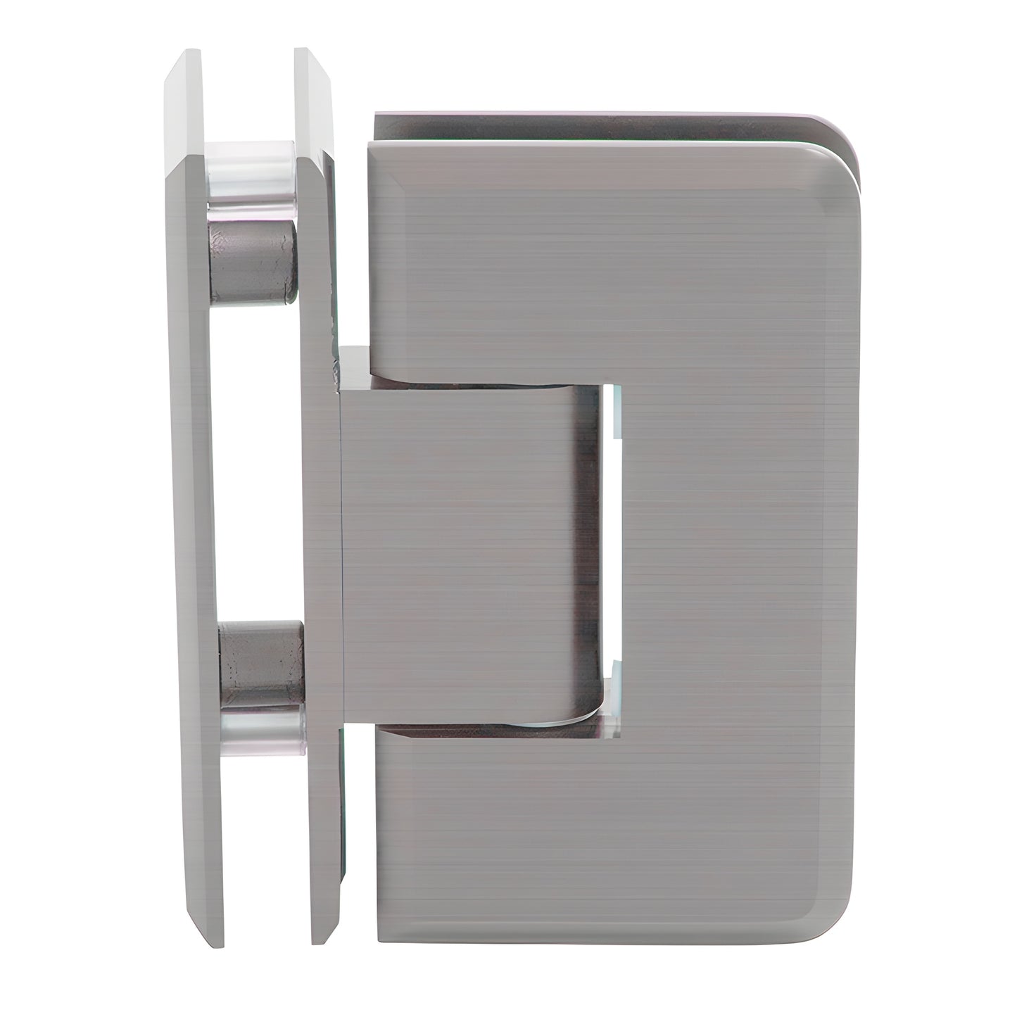 Brushed nickel beveled 90 glass-to-glass shower hinge, solid brass Cologne series (SKU C0L092BN)