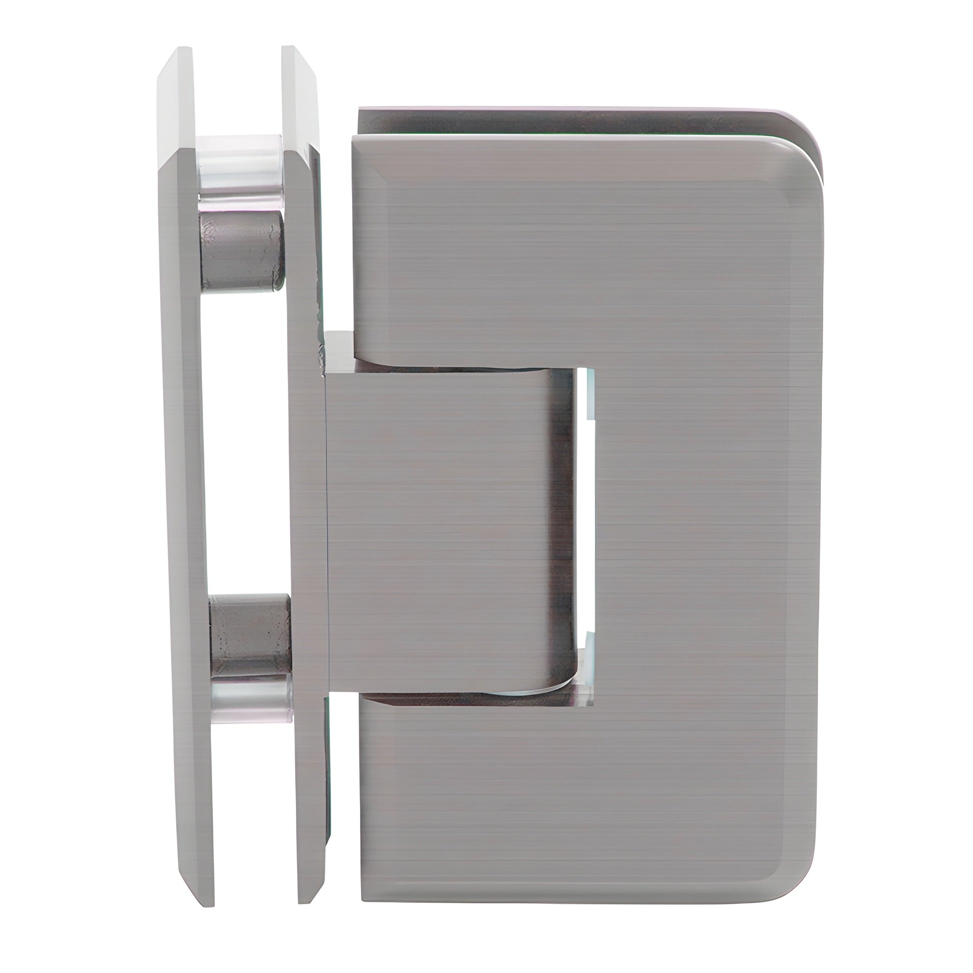 Brushed nickel beveled 90 glass-to-glass shower hinge, solid brass Cologne series (SKU C0L092BN)