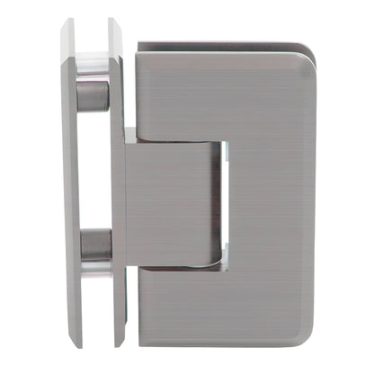 Brushed nickel beveled 90 glass-to-glass shower hinge, solid brass Cologne series (SKU C0L092BN)