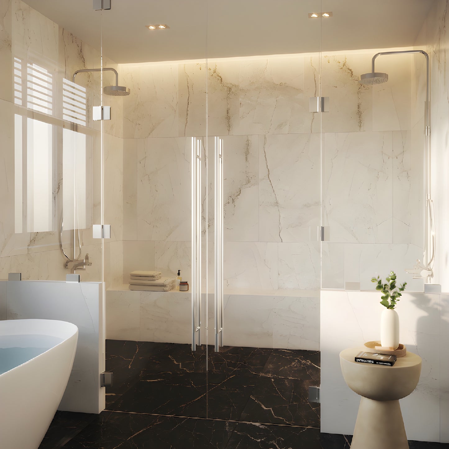 Polished chrome Como glass-to-glass shower hinge C0M180CH, concealed square profile for 8-10mm frameless doors