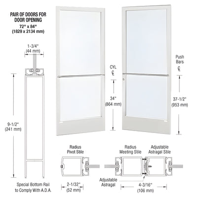 CRL-U.S. Aluminum White KYNAR® Paint Custom Pair Series 250 Narrow Stile Center Pivot Entrance Door for Overhead Concealed Door Closers