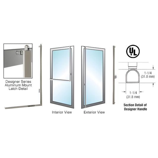 Polished stainless steel D-shape tubular handle for tempered glass doors, 1-1/4", right-hand reverse. SKU DPA100F3AKPS