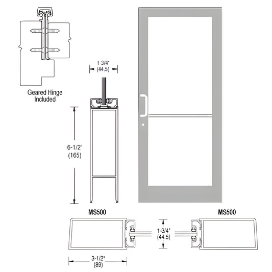 CRL 36x84 Clear Anodized left-latch medium stile glass door kit SKU 1DC41811L036, prepped for 1" glass; hinge & hardware incl