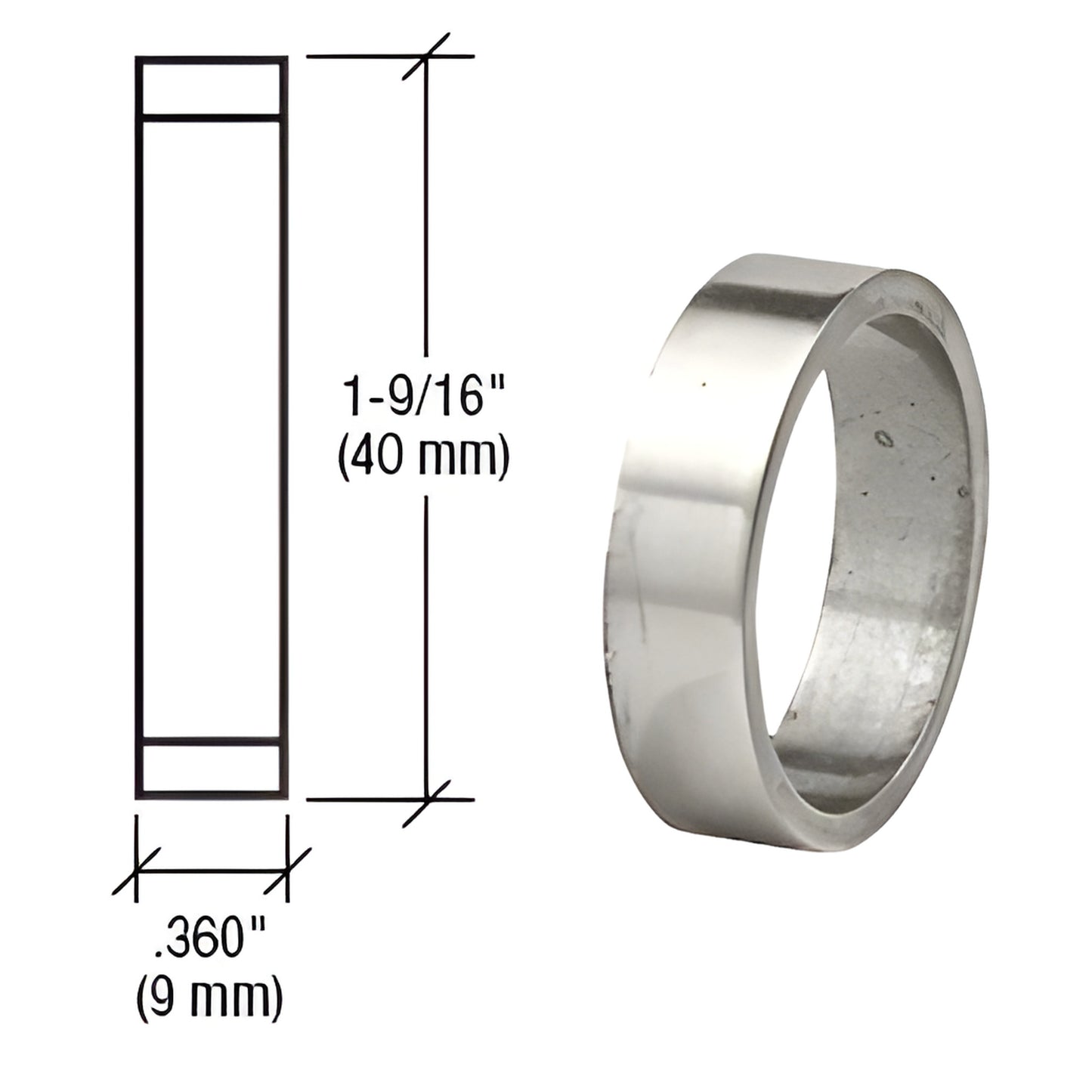 Polished stainless steel mortise cylinder depth adjustment ring (SKU DRA360PS), 1-9/16" .360" (40mm 9mm)