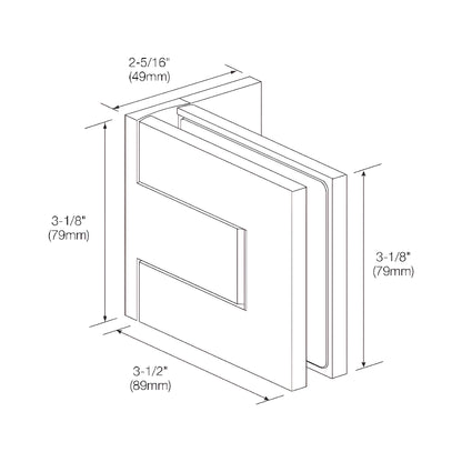 PAL044BN Palermo series brushed-nickel square glass shower door hinge, wall-mount, fits 10-12mm glass.