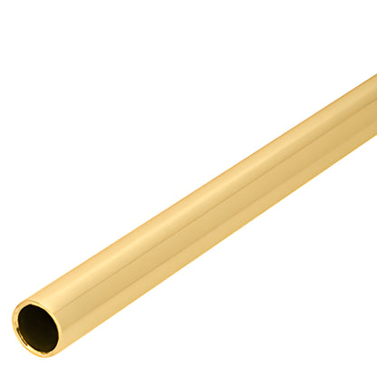 CRE78SB Crescent frameless sliding shower hardware in satin brass - top round rollers and header on clear glass.