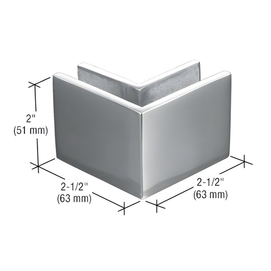 MFC22 90 polished stainless steel square mall-front clamp for 3/8-1/2" (10-12 mm) glass, 2" 21 2" dimensions.
