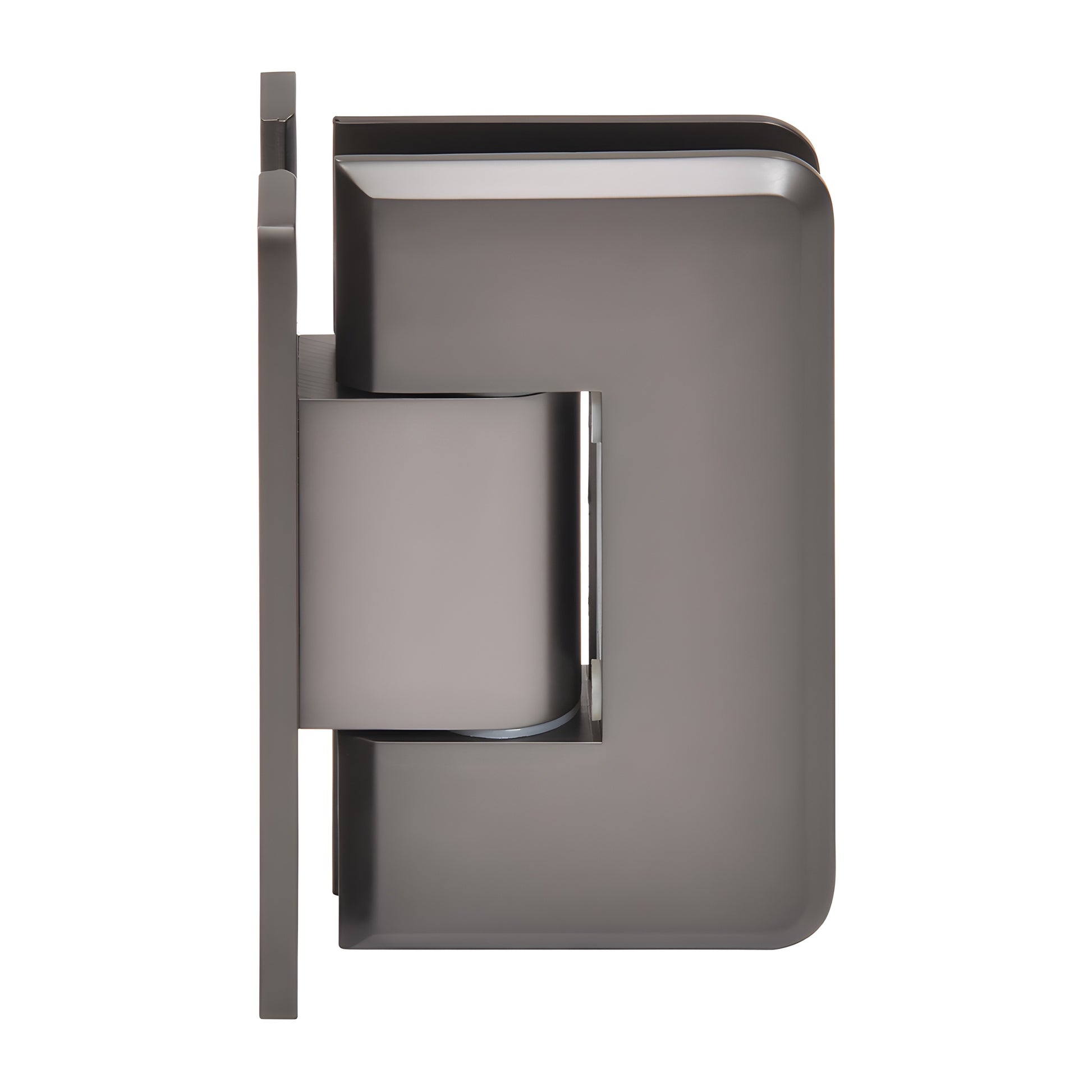 Matte gun-metal Cologne adjustable shower door hinge, brass wall-mount for 3/8-1/2" glass (SKU C0L337MGM)
