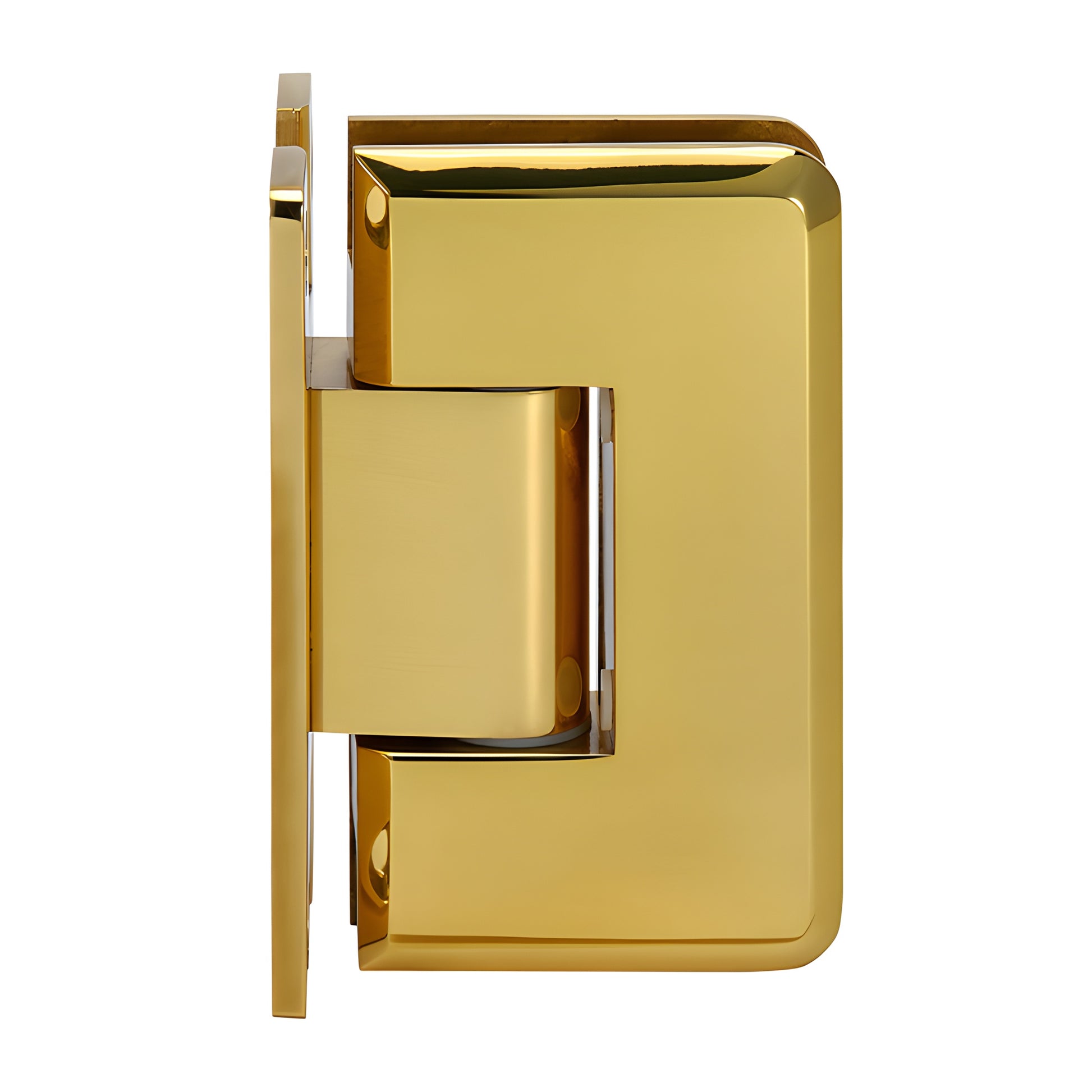 C0L337BR polished brass adjustable glass shower door hinge - solid brass, beveled design, wall-mount, self-centering.