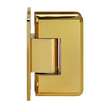 C0L337BR polished brass adjustable glass shower door hinge - solid brass, beveled design, wall-mount, self-centering.
