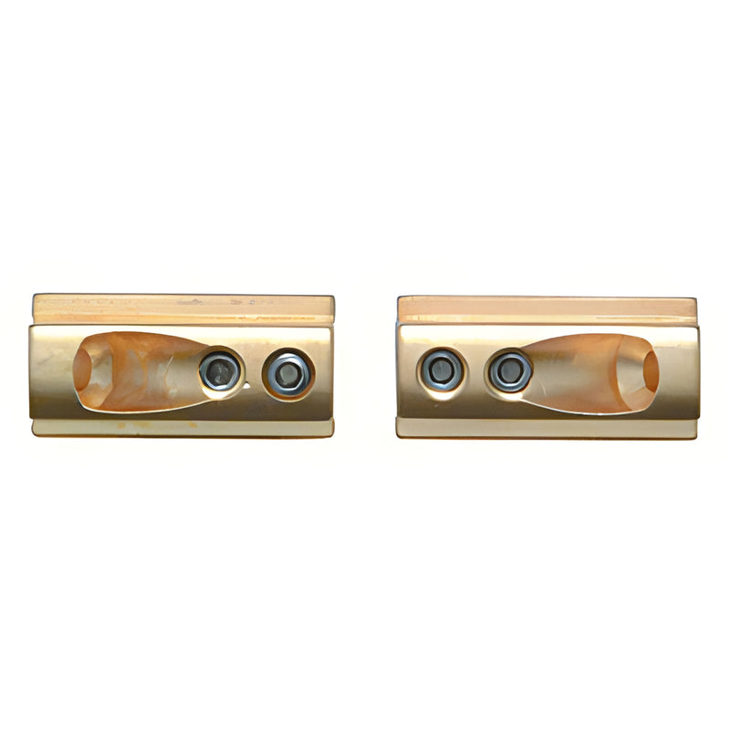 BWB2 deluxe brass shower door header wall brackets - pair of rectangular mounting brackets with angled tube openings.