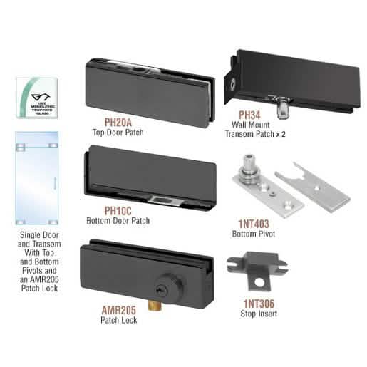 Matte Black Patch Door Kit with Lock for Fixed Transom - Sleek, Secure Design