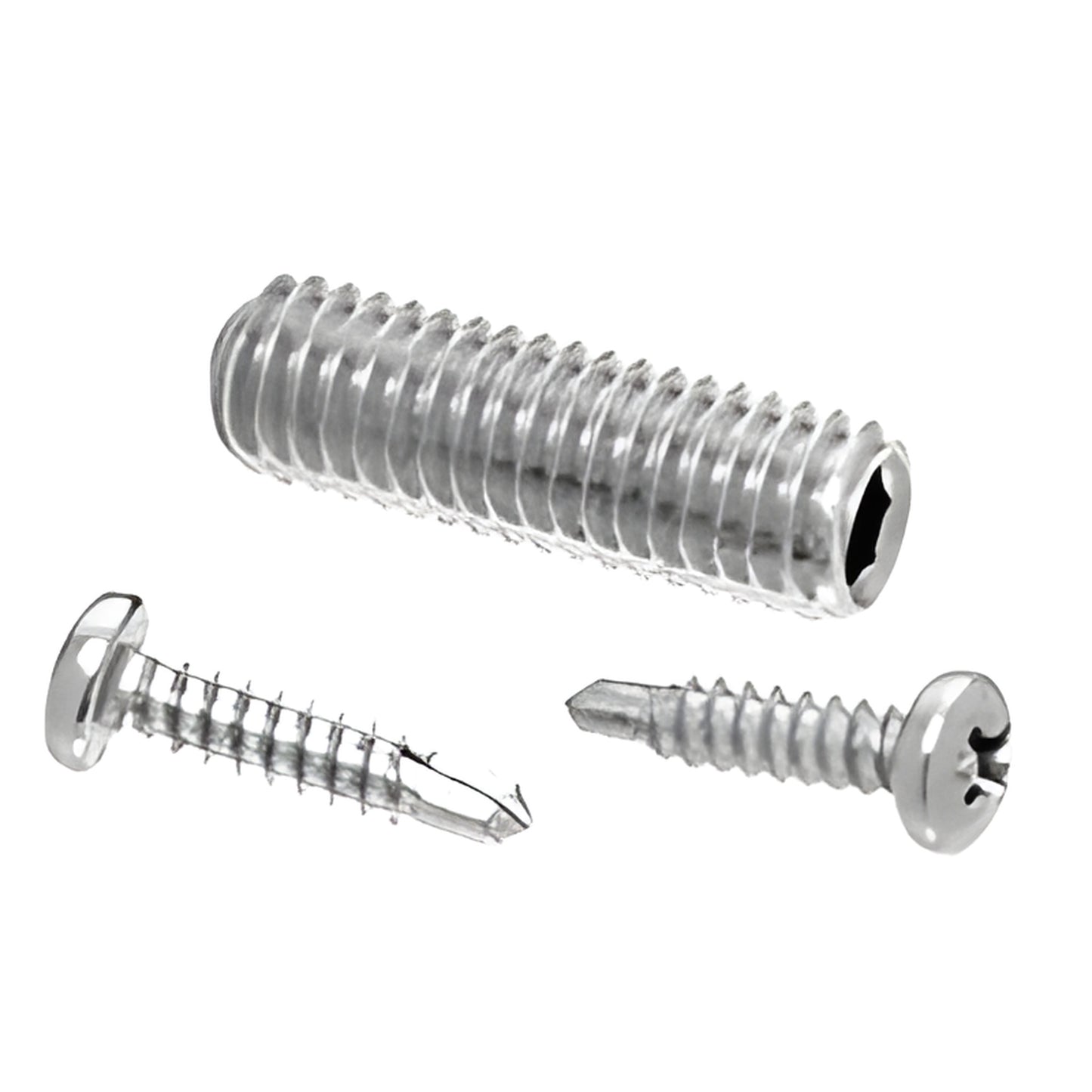RSP2PS CRL replacement screw pack, polished stainless steel - two self-drilling Phillips screws and one Allen set screw.