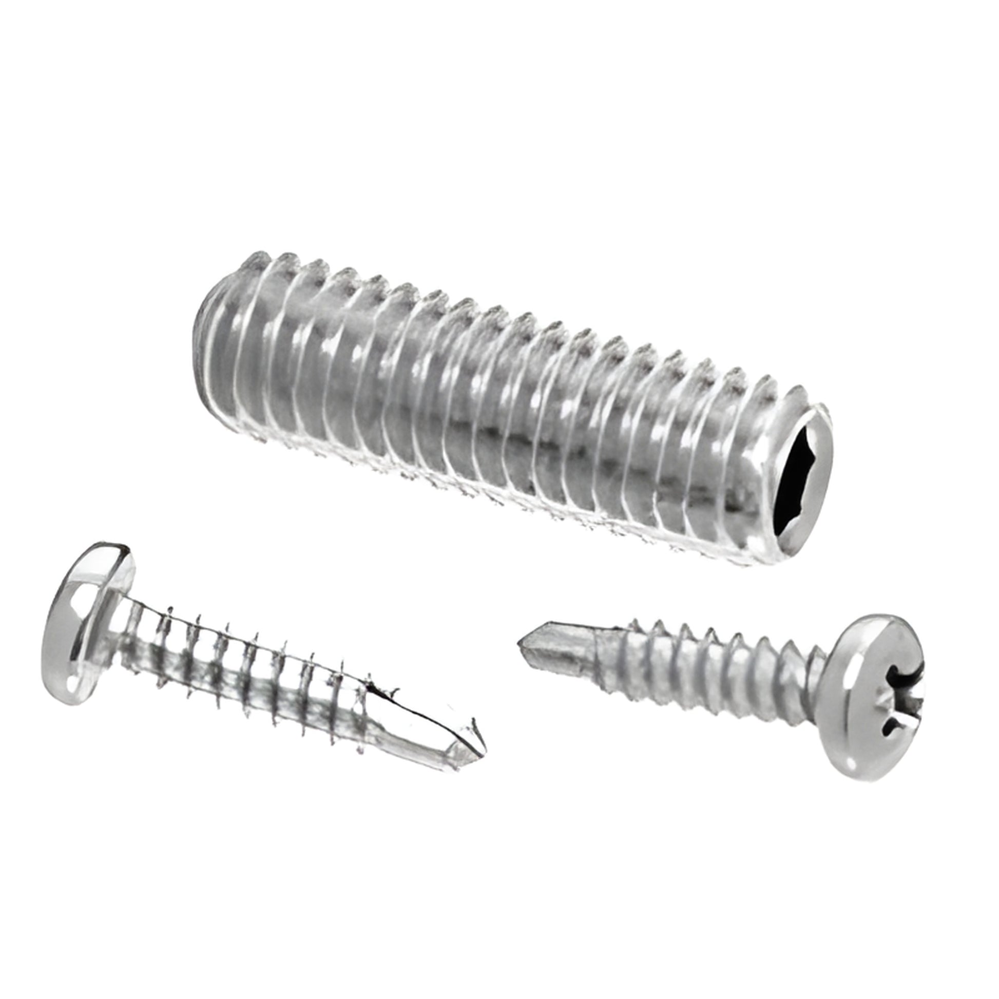 RSP2PS CRL replacement screw pack, polished stainless steel - two self-drilling Phillips screws and one Allen set screw.
