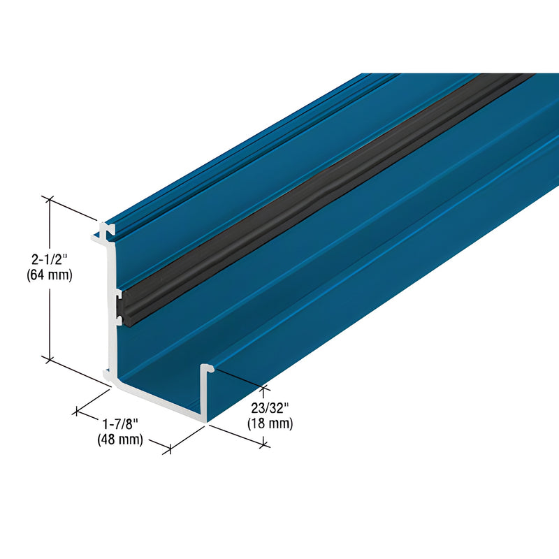 BW47771: blue extruded aluminum L-channel with black gasket and dimension callouts.