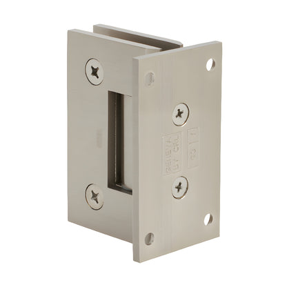 GEN537BN Geneva series brushed nickel self-centering brass shower hinge for 8-12mm glass, square back plate.