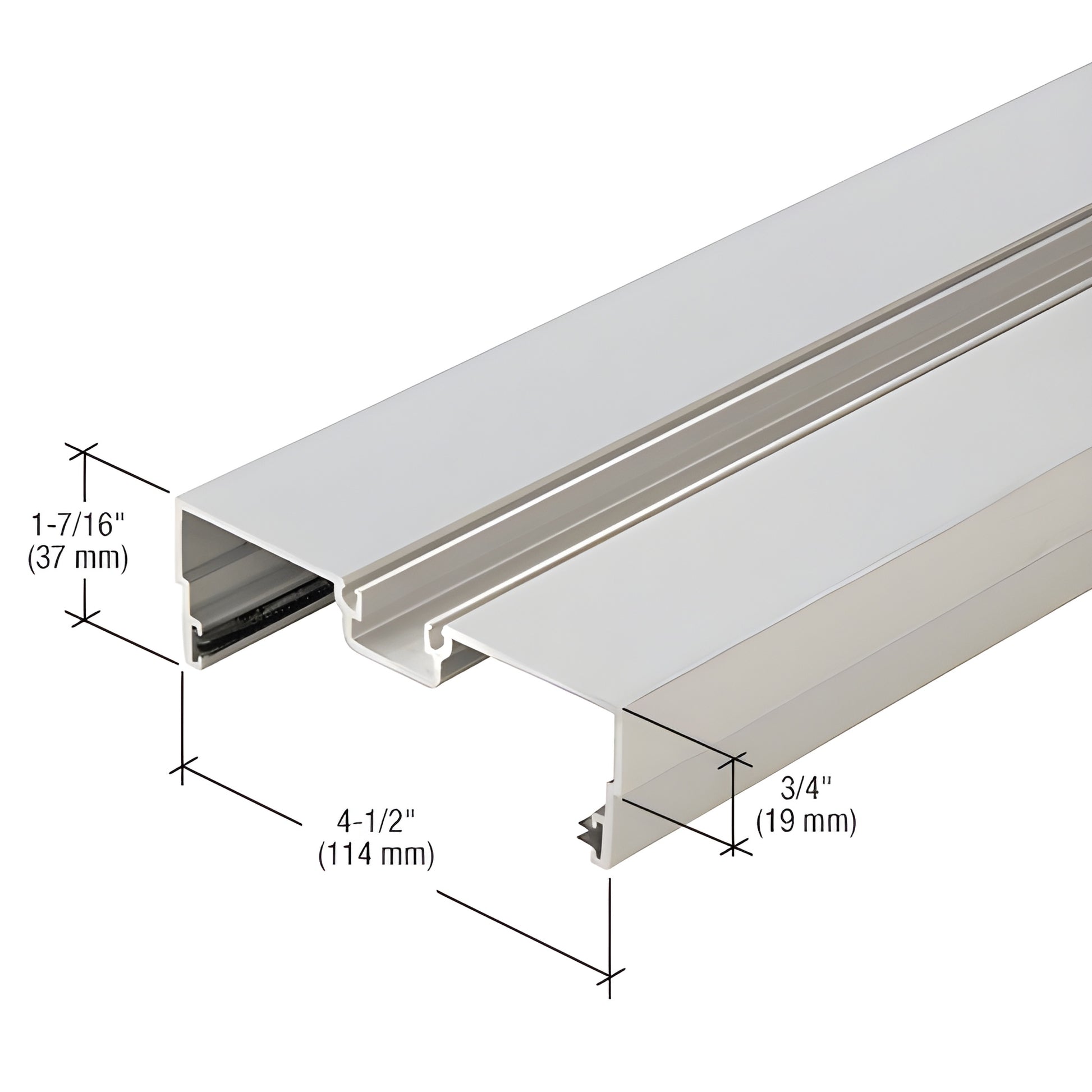 JS46011 clear anodized aluminum extrusion profile, 4-1/2" wide x 1-7/16" tall with 3/4" flange, architectural section