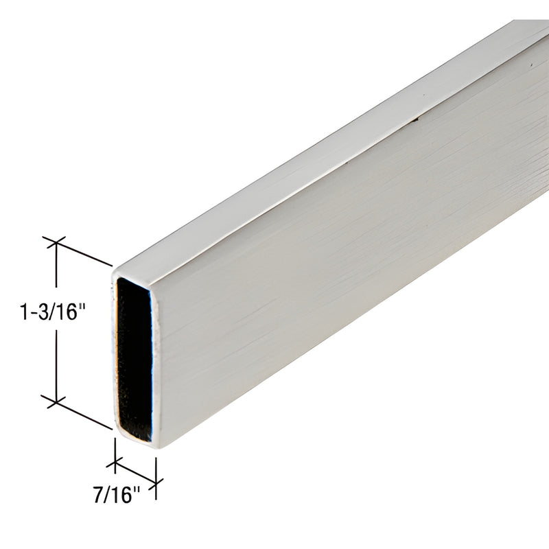 Brushed stainless steel rectangular hollow header support bar, 941 2" long, 1 3/16 x 7/16 cross-section, polished finish