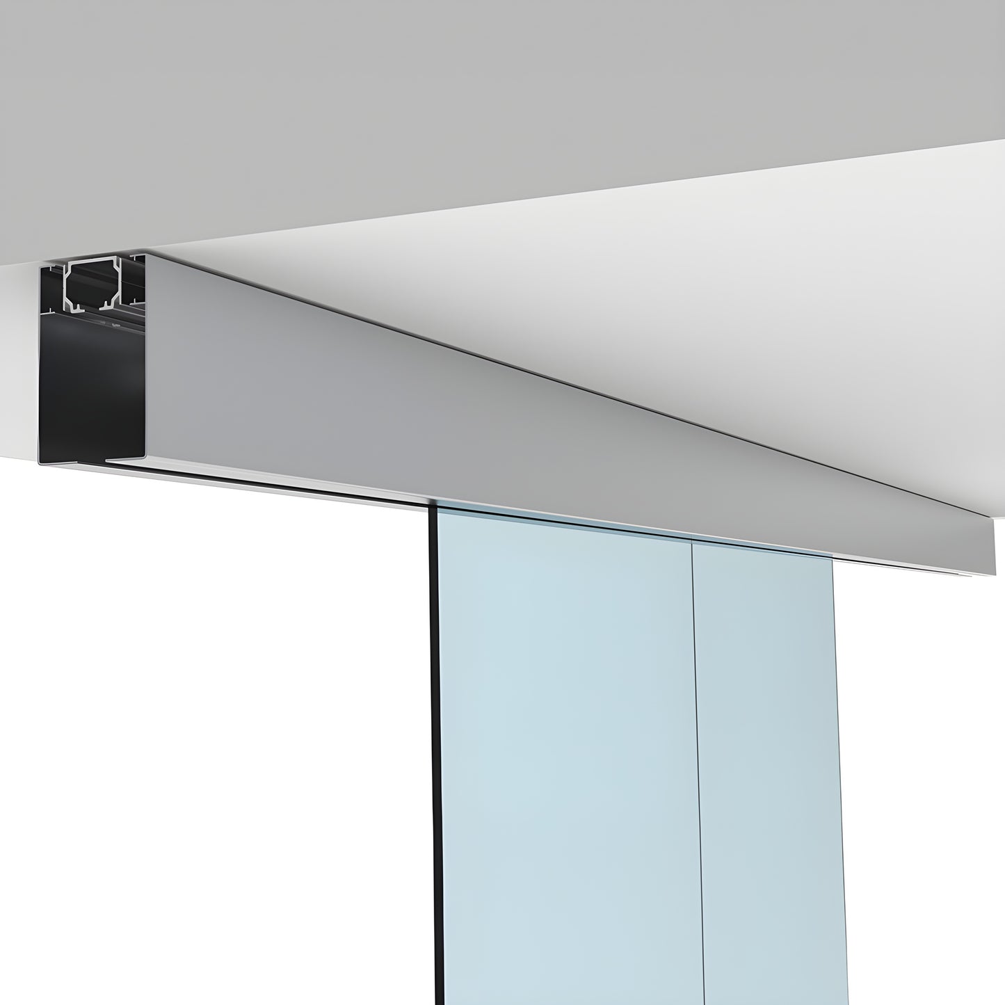 CRL50CS2 satin-anodized top-hung synchronized bi-parting glass door track with two tempered panels