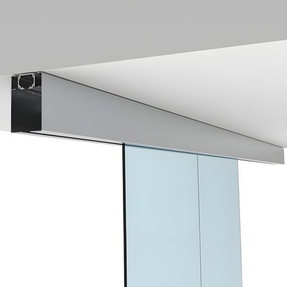 CRL50CS2 satin-anodized top-hung synchronized bi-parting glass door track with two tempered panels