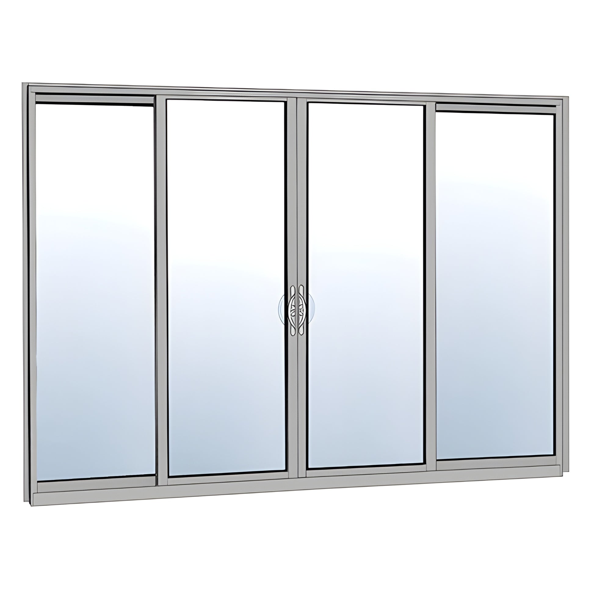 Four-panel clear-anodized aluminum sliding patio door, thermally broken multi-track slider (SKU HS342FB11)