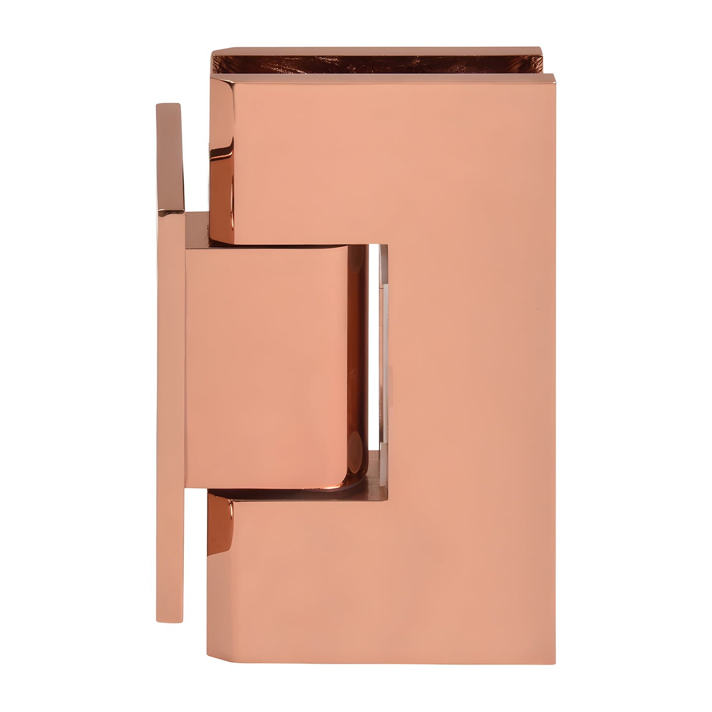 Rose gold brass Vienna shower door hinge, wall-mount short back plate for 3/8-1/2 glass (SKU V1E074RG)
